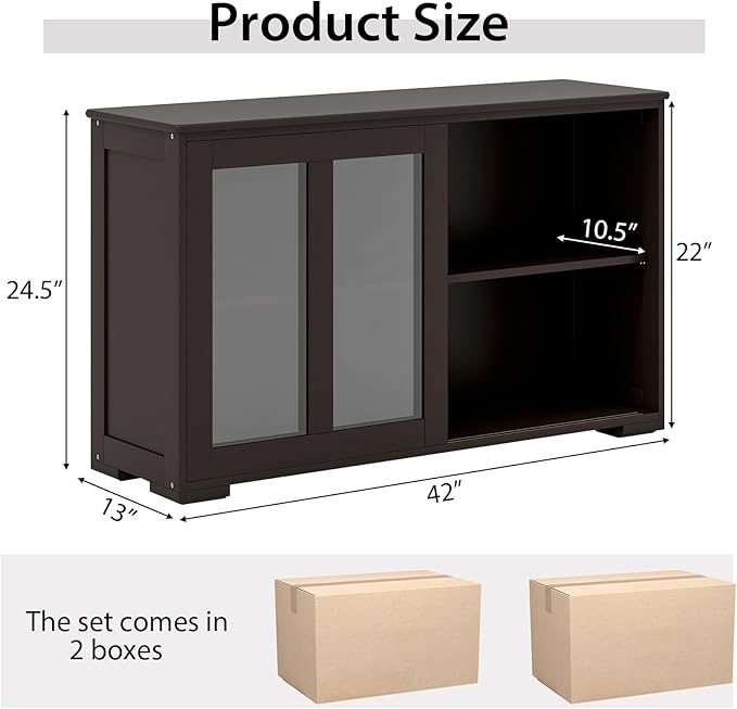 Costzon 2-Pack Wooden Kitchen Storage Cabinet with Adjustable Shelf, Sliding ...