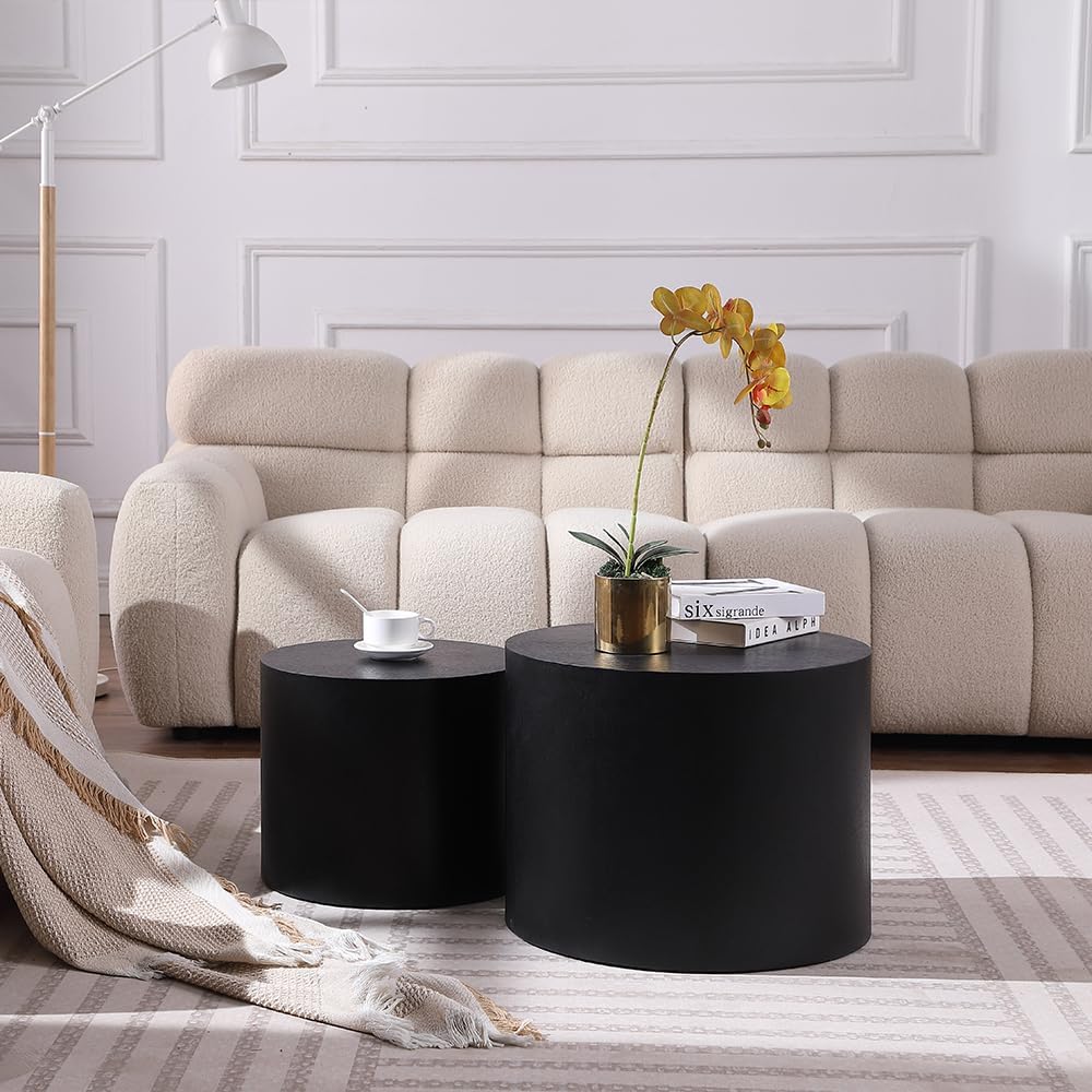 WILLIAMSPACE 18.9" Black Nesting Coffee Table Set of 2, Modern Round Cof...