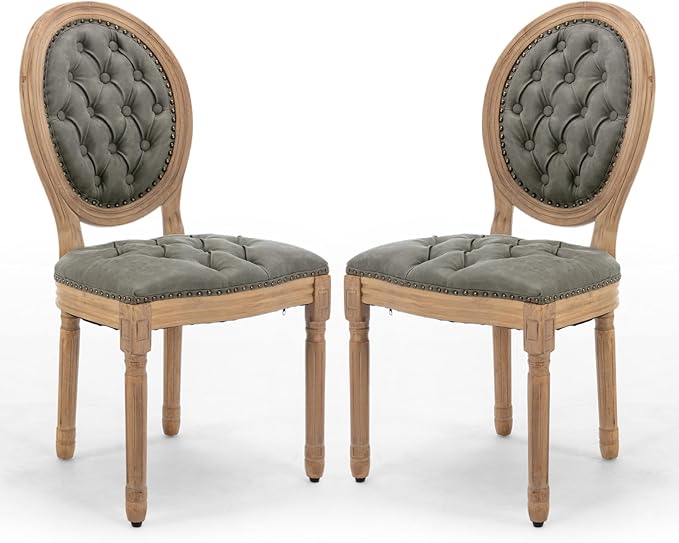 PU Leather Upholstered Dining Chairs Set of 2 French Country Round Back Kitch...