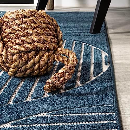 JONATHAN Y Nordby High-Low Arch Striped Navy/Cream Indoor/Outdoor Area Rug, 8...