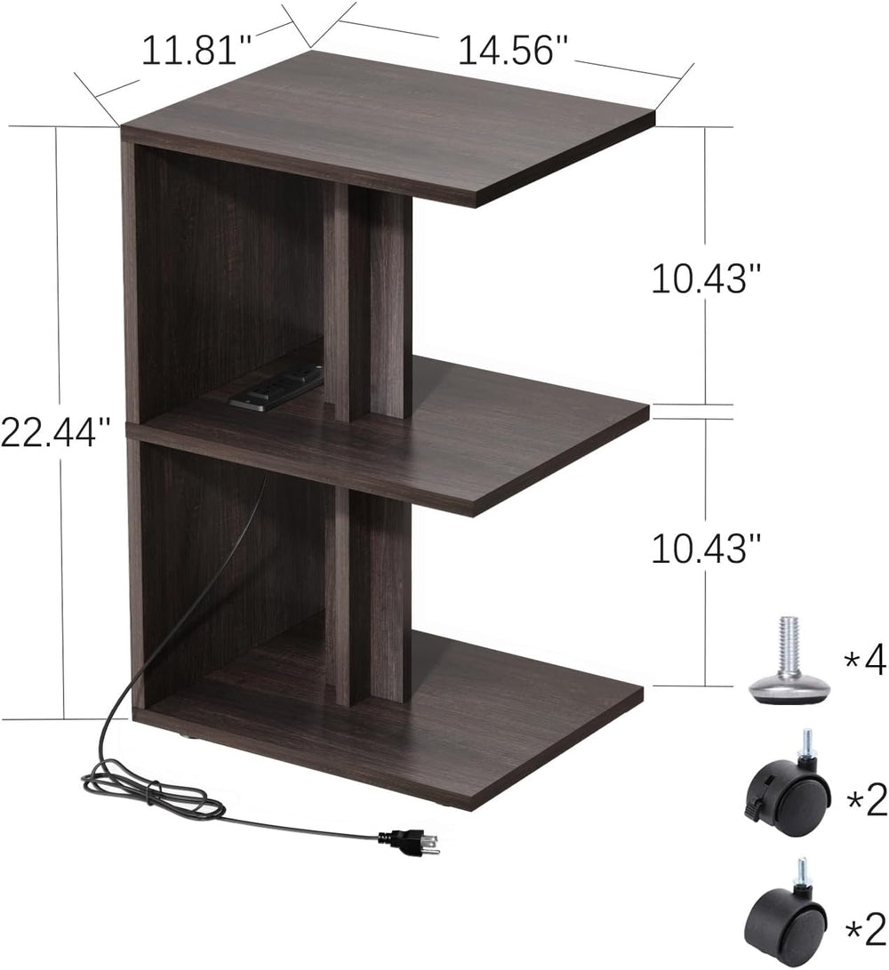 End Table, Side Table, Nightstand, USB Ports and Outlet,3-Tier Storage Shelf,...