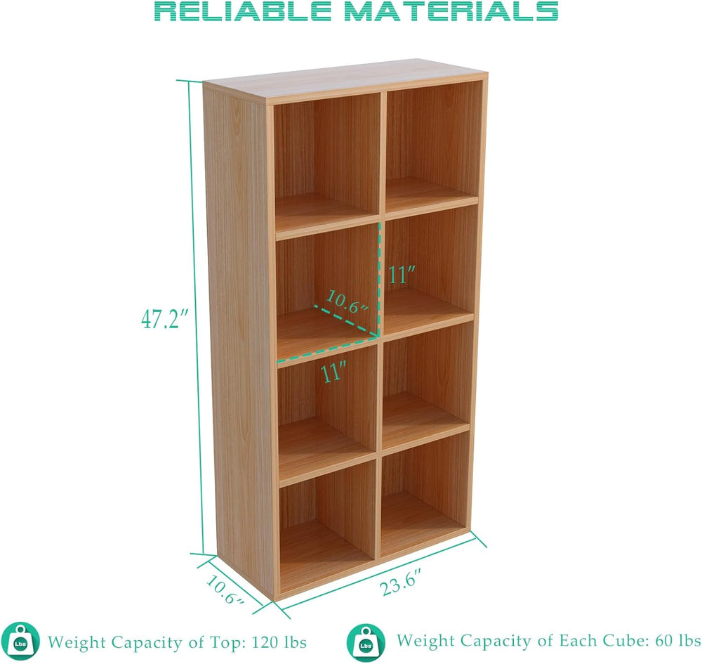 8-Cube Storage Shelf Bookcase - Wooden 4-Tier Floor Standing Open Bookshelf f...