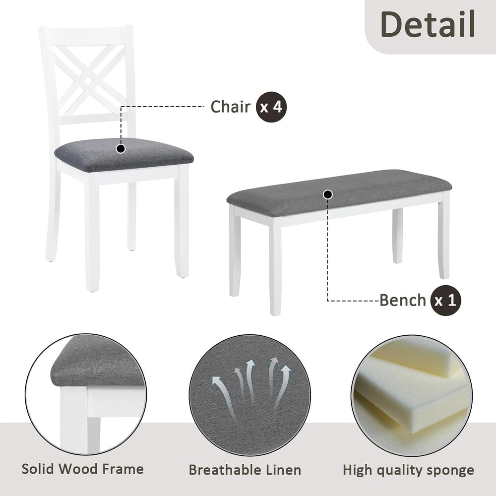 LUMISOL 6-Piece Farmhouse Dining Table Set, Rectangular Wooden Dining Table w...