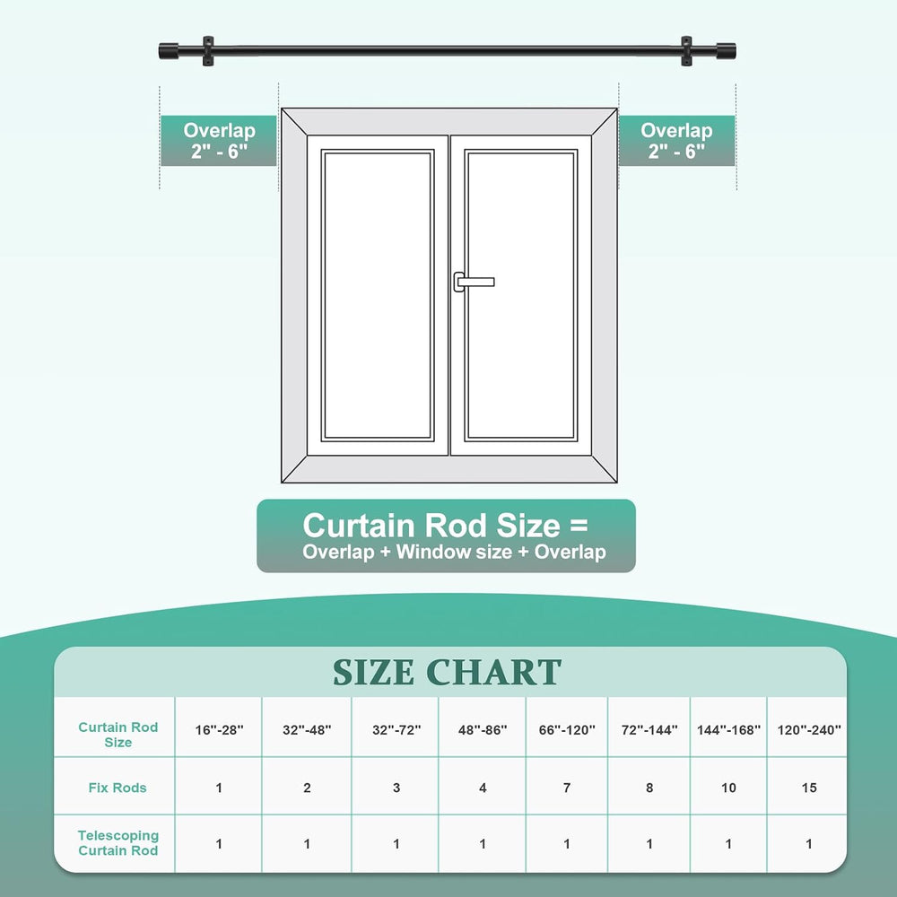 Extra Long Curtain Rods for Windows 120 to 240 Inches, Adjustable 1 Inch Blac...