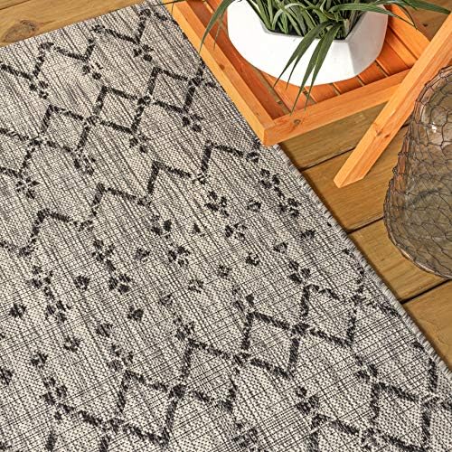 JONATHAN Y Moroccan Geometric Indoor Outdoor Area Rug 8X10 Light Gray/Black, ...