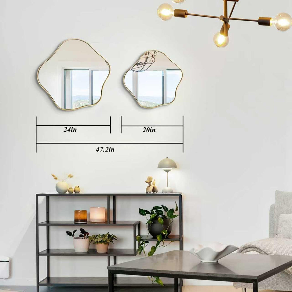 Scalloped Irregular Mirror, 24" Art Deco Wall Mirror with Gold Metal Fra...