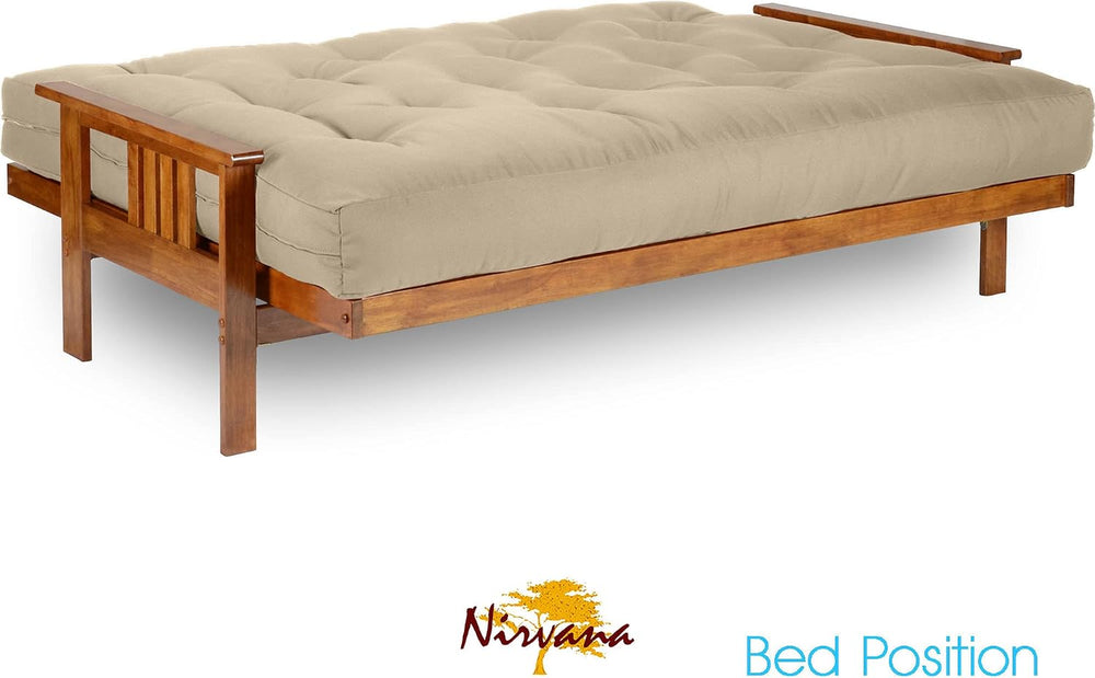 Stanford Futon Set - Queen Size, Frame, 8" Mattress, Twill Khaki Tan Cover