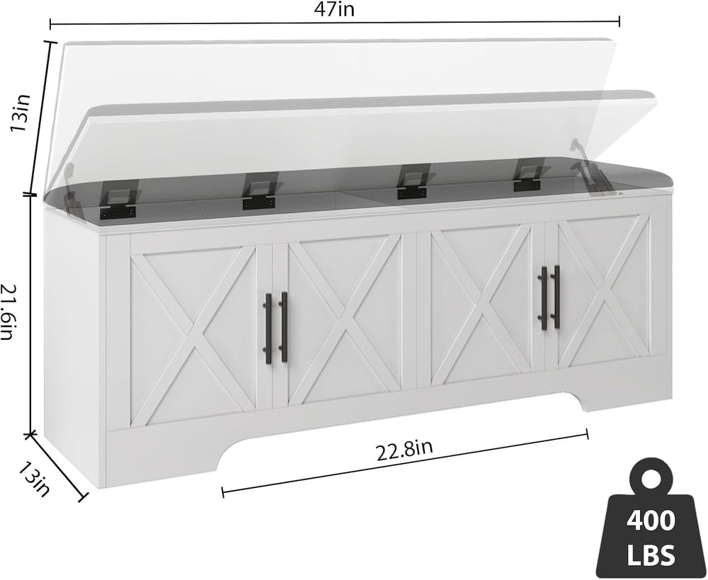 DreamDashio Storage Bench with Cushion, 47.2" End of Bed Storage Bench w...