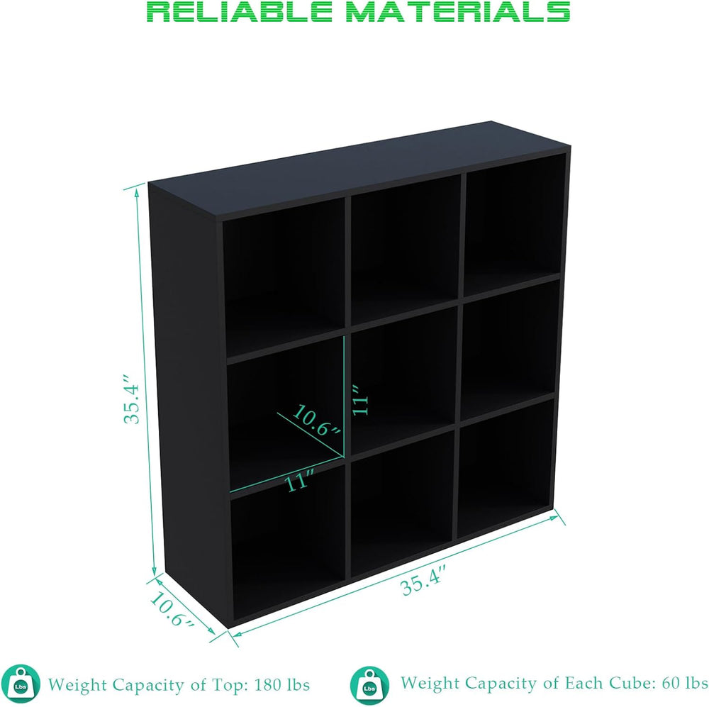 9-Cube Storage Shelf Bookcase - Wooden 3-Tier Free Standing Open Bookshelf fo...