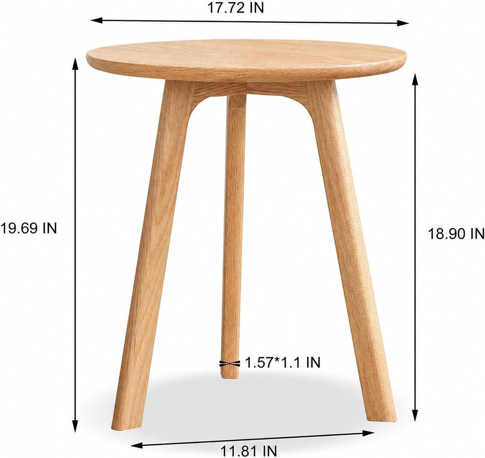 Natural Oak Round Side Table, End Table with 3 Legs