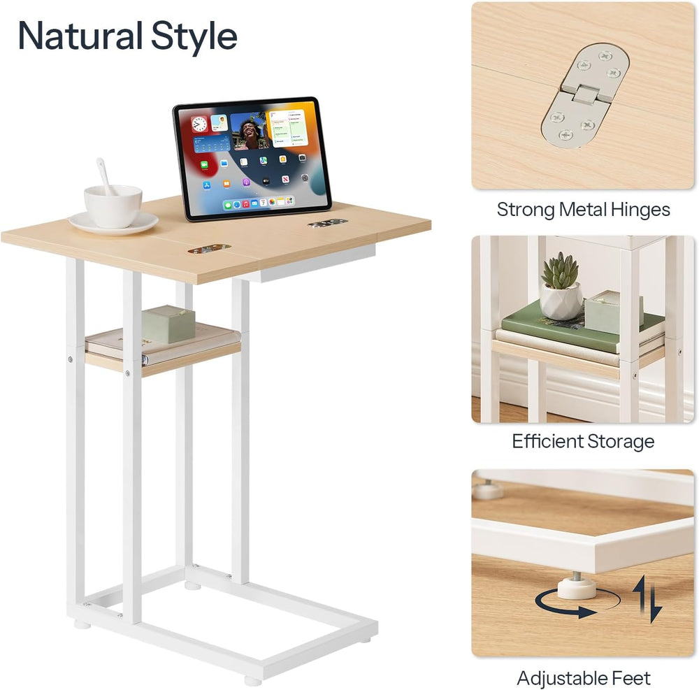 HOOBRO Foldable C Shaped End Table, C Shaped Side Table with Storage Shelf, S...