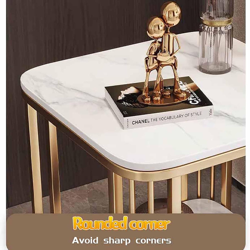 BK&MF Modern Small End Table with Metal Frame,Mobile 2 Tier Sofa Table Li...