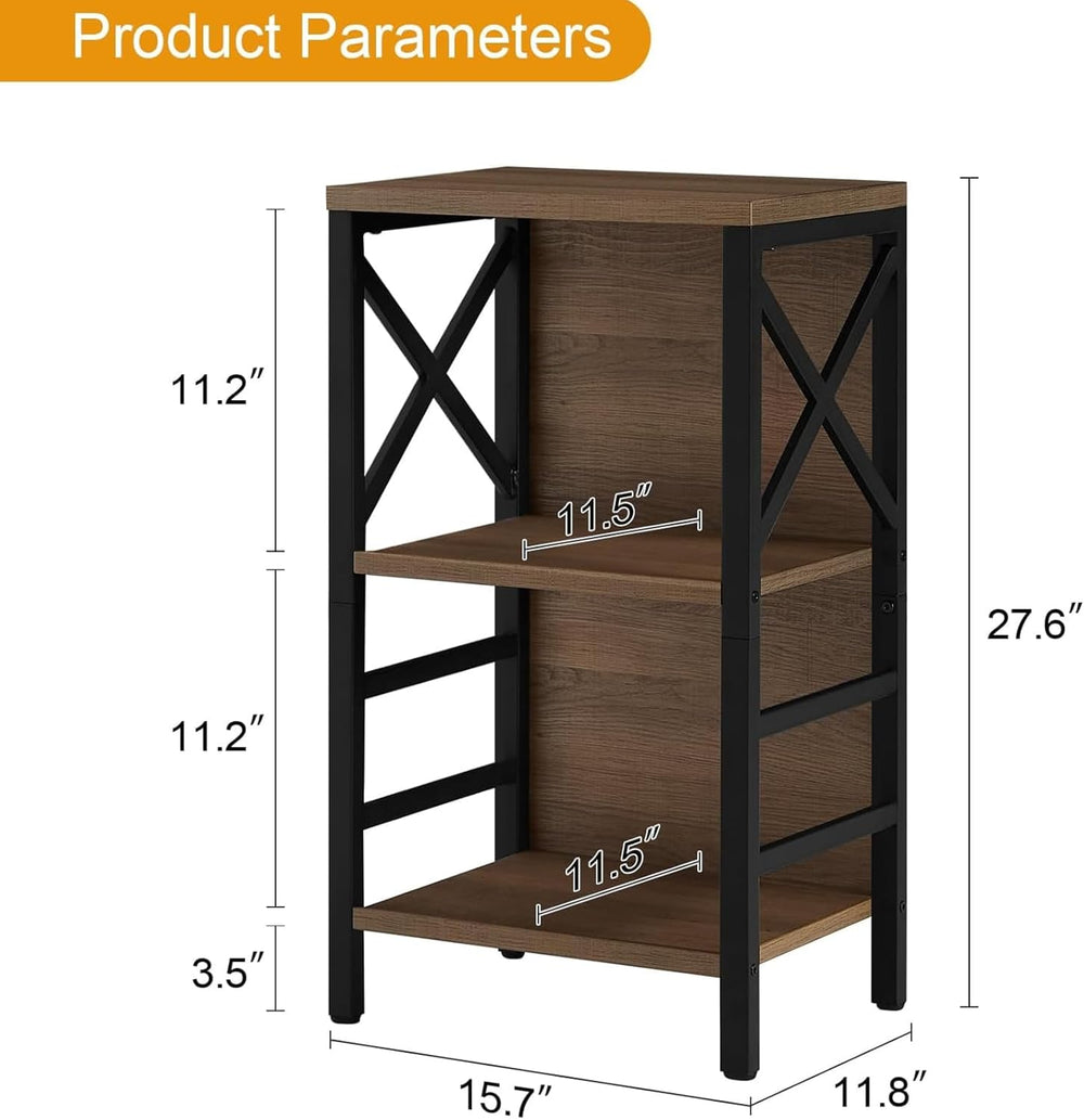 MNEETRUNG Small Bookshelf, 3 Tier Industrial Shelf with Metal Frame and Backb...