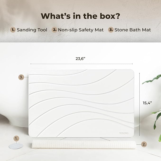 TOSORO - Stone Bath Mat Diatomaceous Earth Shower Mat Non-Slip Super Absorbent