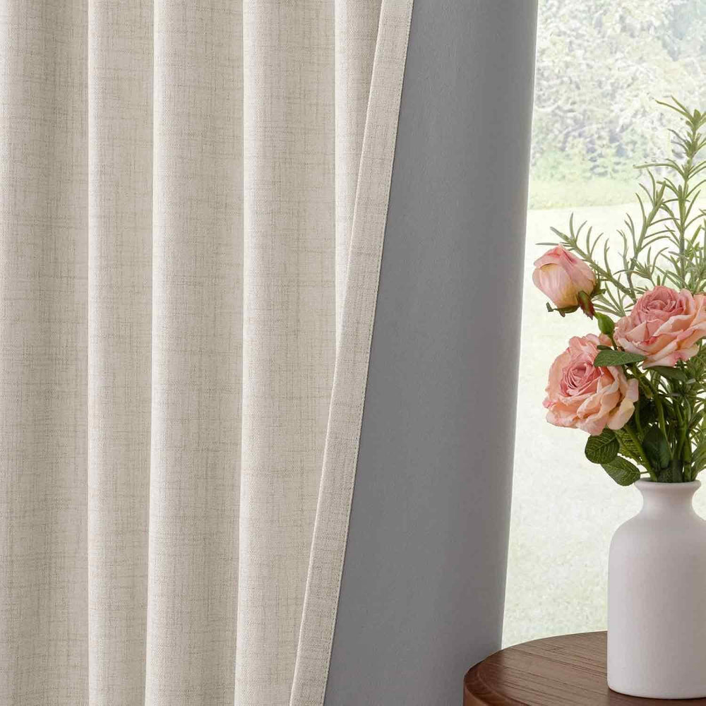 INOVADAY 100% Blackout Linen Curtains for Bedroom 50x84 Inches Cream
