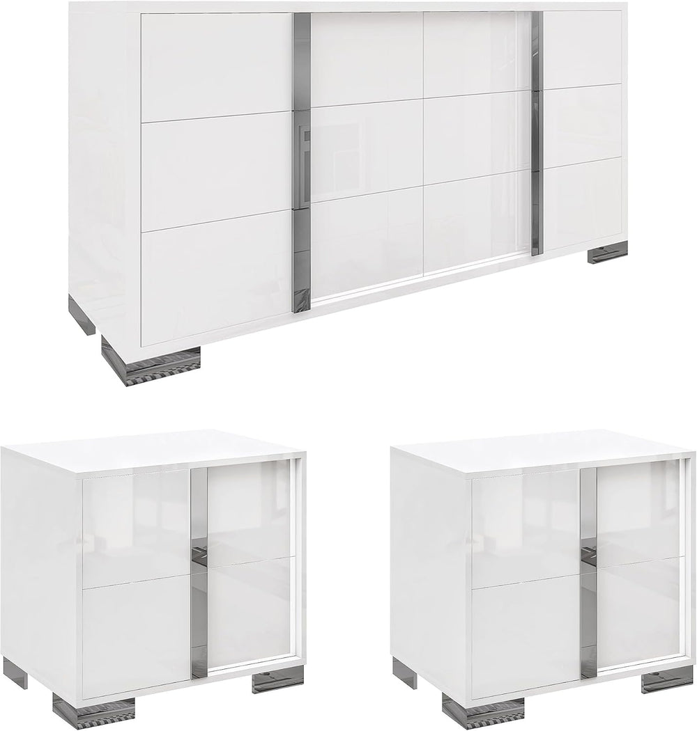 AMERLIFE 3-Piece Bedroom Set with 6-Drawer Dresser & 2 Nightstands, White