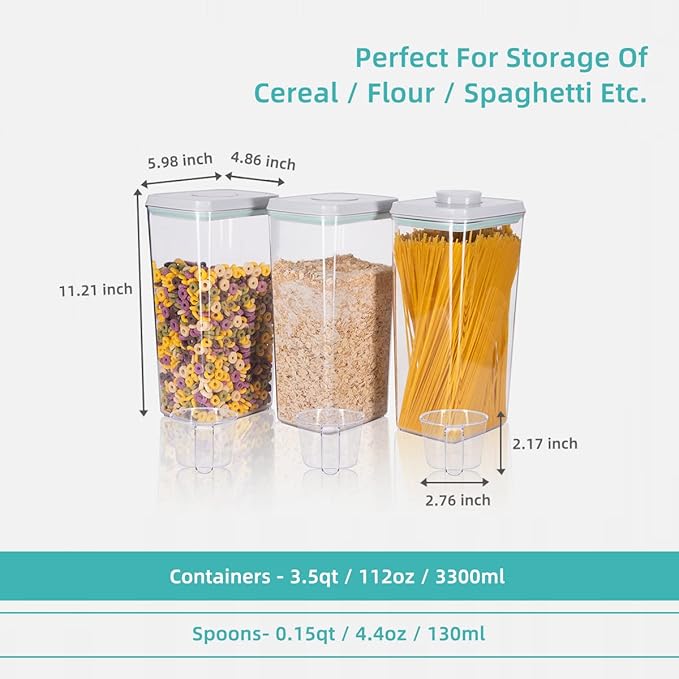Ankou Airtight Pop Cereal Container, 3300ml Each Large Cereal Containers