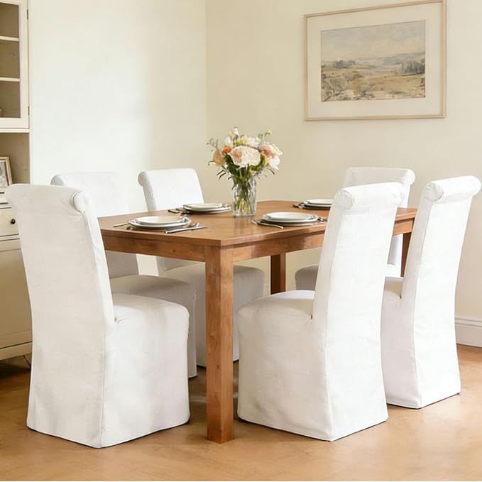 Parsons Dining Chairs Set of 2 Upholstered Linen Fabric Kitchen Chairs with R...
