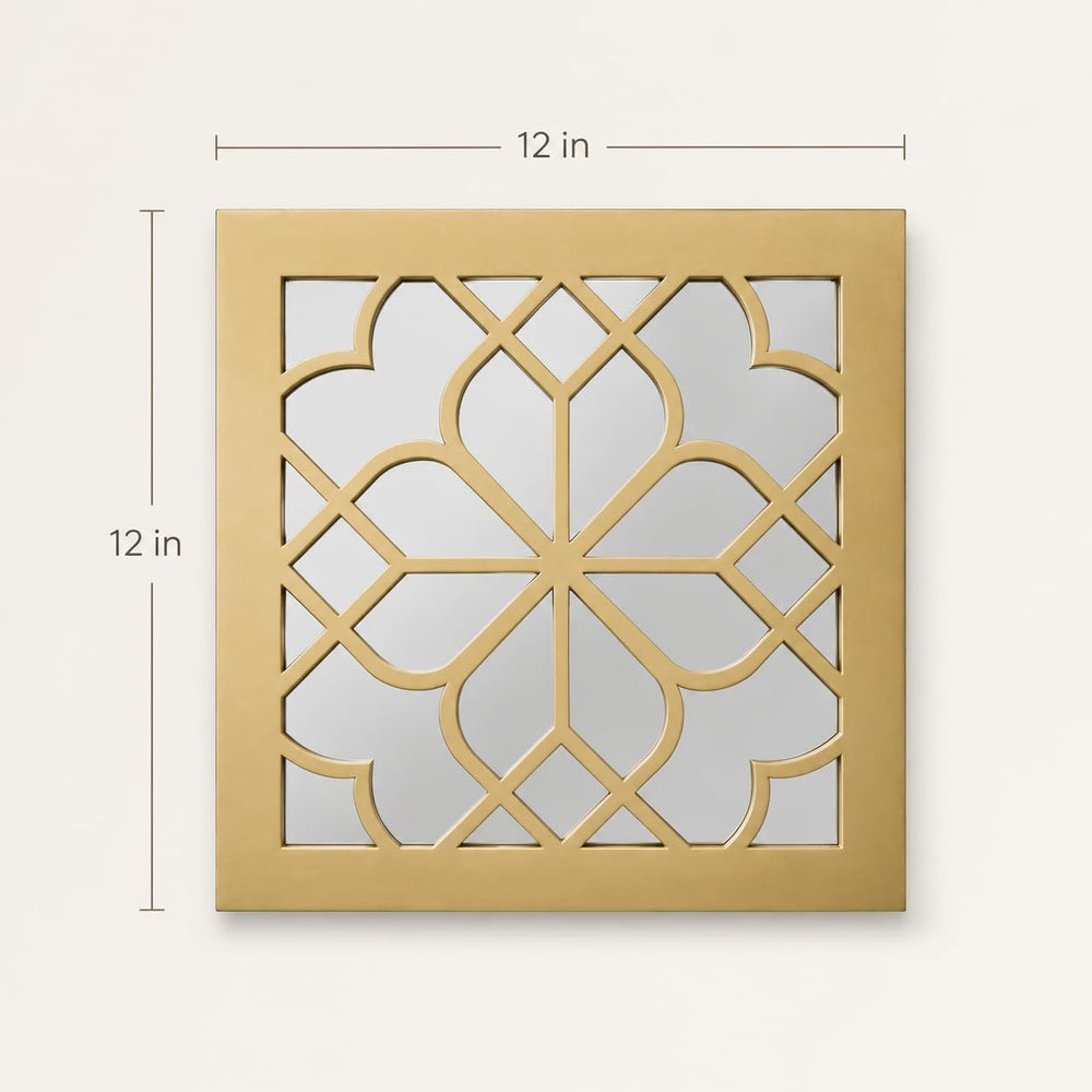 Set of 2 Boho Square Wall Mirrors - Matte Gold Metal Shatterproof Hanging for...