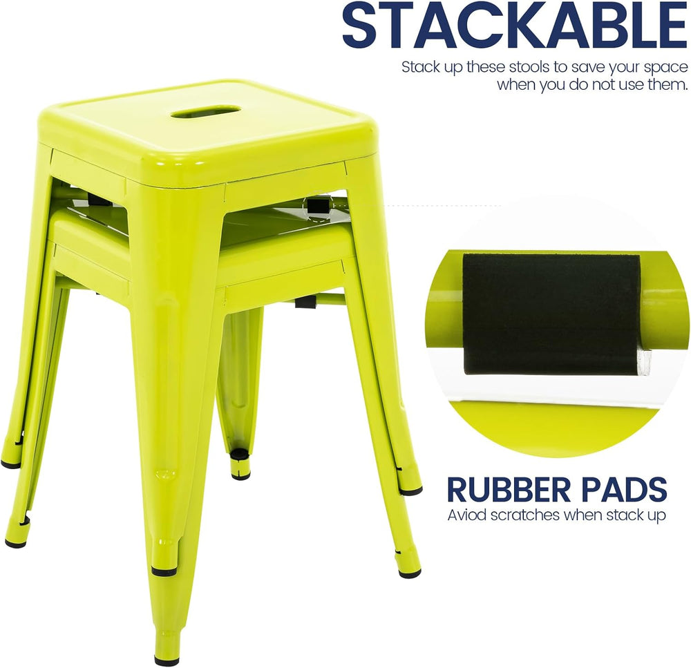 18 Inch Metal Stools Set of 2, Stackable for Indoor Outdoor, Lime Green