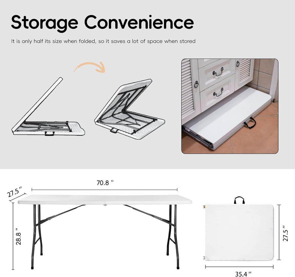 pollilar 6FT Folding Table Plastic 6 Foot Foldable Table HDPE Portable Banque...