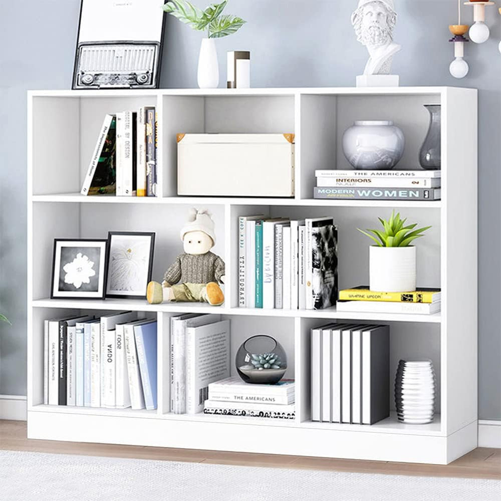 IOTXY Open Shelf Low Bookcase - Wooden 3-Tier Floor Standing Display Cabinet ...