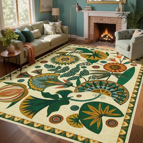 Joydeco Egypt Floral Large Washable 9x12 Area Rugs for Living Room Bedroom