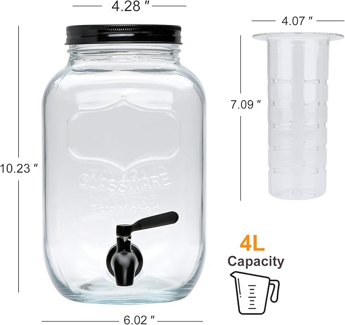 1-Gallon Drink Dispenser, Accguan Glass Water Dispenser