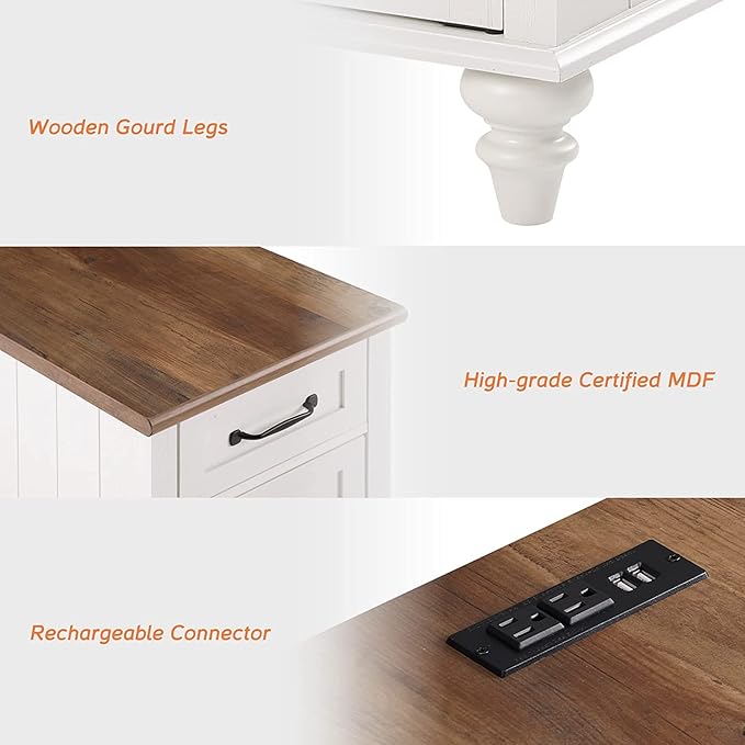 WAMPAT 2 Pack Off White End Table with Charging Station, Wood Side Sofa Table...