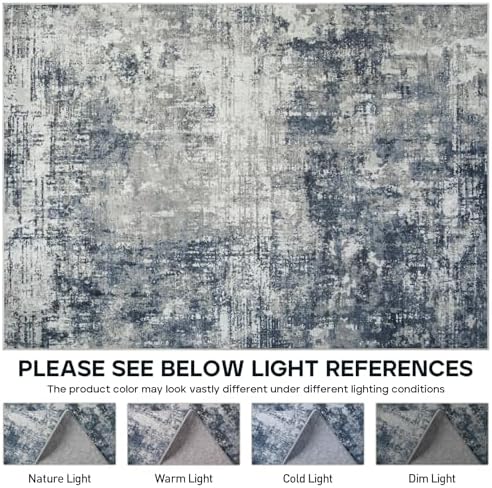 6x9 Area Rugs for Living Room Bedroom Dining Room Washable Blue Grey