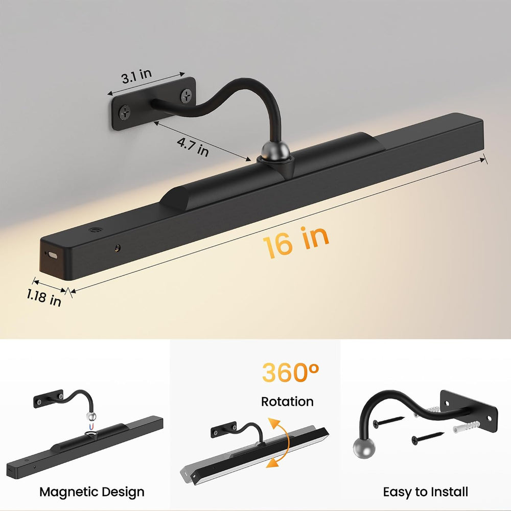 3Pack Picture Light Battery Operated, 16in Picture Light for Wall, 5000mAh Co...