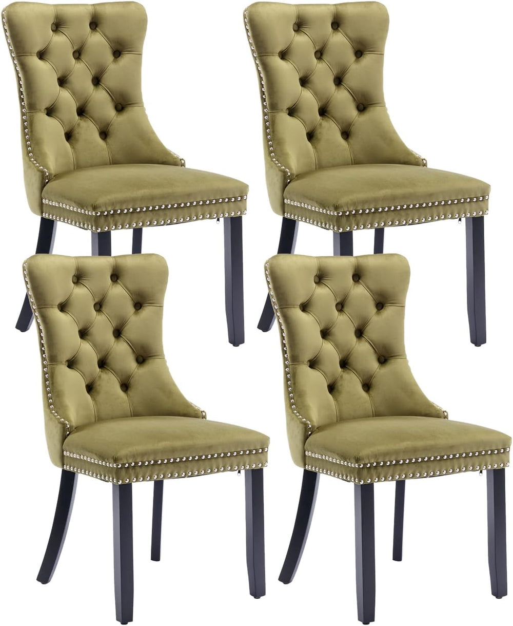 Velvet Dining Chairs Set of 4, Tufted Upholstered Wingback with Back Ring Pul...