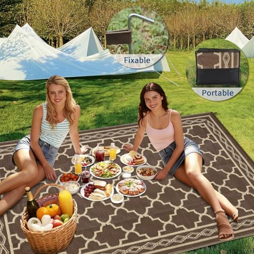 Waterproof 8'x 10' Outdoor Rug for Patio,Reversible Outdoor Plastic S...