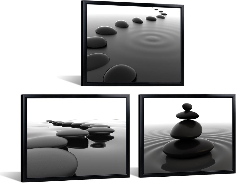 iKNOW FOTO 3pcs Black and White Zen Wall Art Stones in Water Canvas Prints wi...