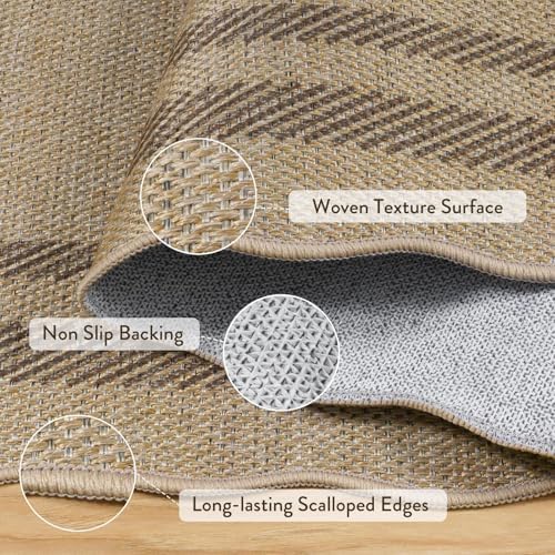 LIVEBOX Scalloped Washable 5x7 Outdoor Rug, Easy Jute Tan Rugs for Living Roo...