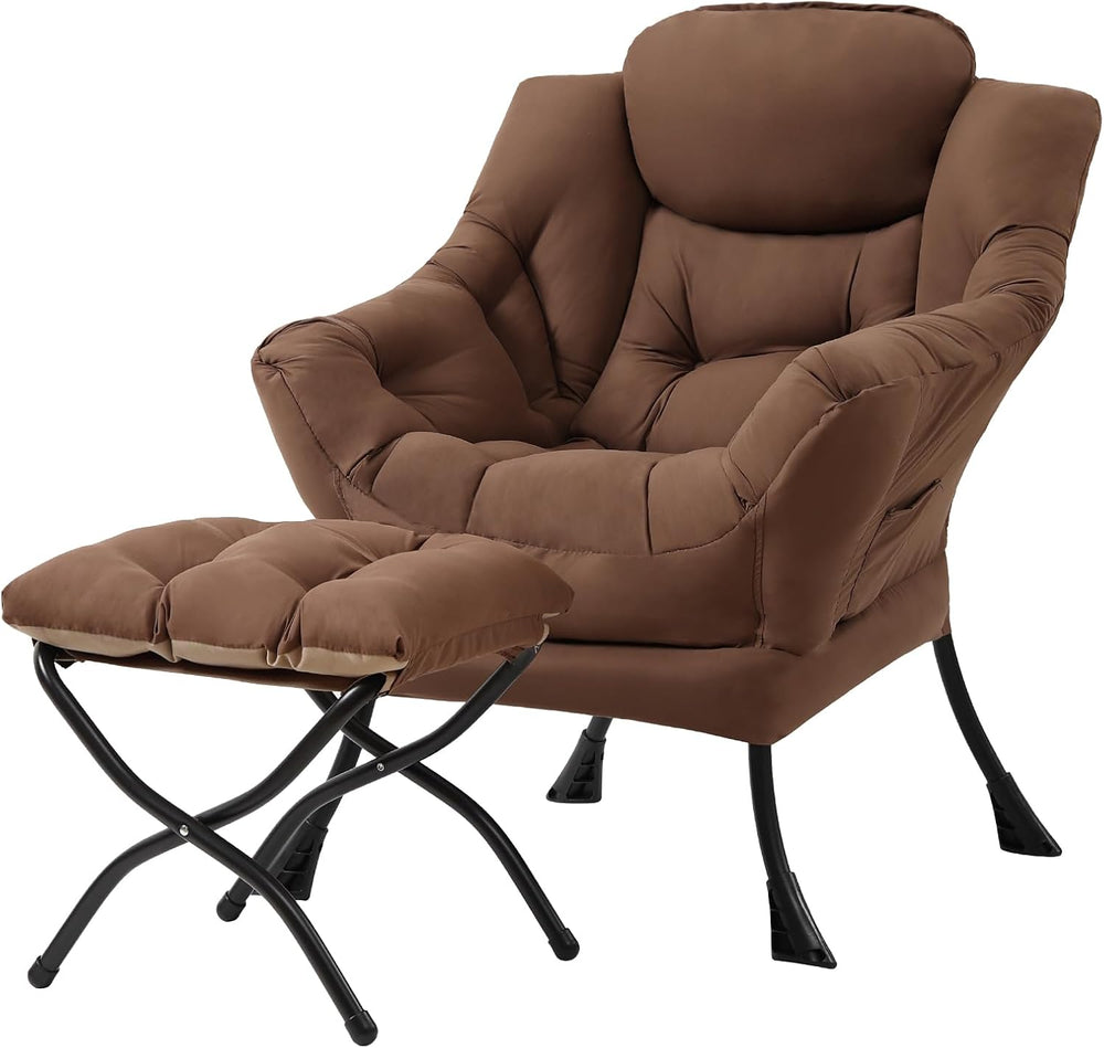Tiita Lazy Chair with Ottoman, Comfy Reading Accent Chair, Brown