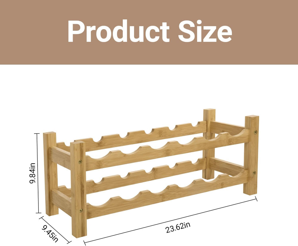 2 Tiers Bamboo Wine Rack Countertop Wine Display Stand Wine Storage Shelf Win...