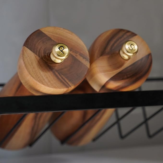 Salt and Pepper Mill Set with Tray, Adjustable Ceramic Grinder Salt Mill