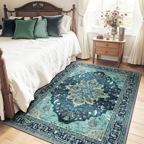 RELEANY Washable Area Rug, 5'x7', Teal