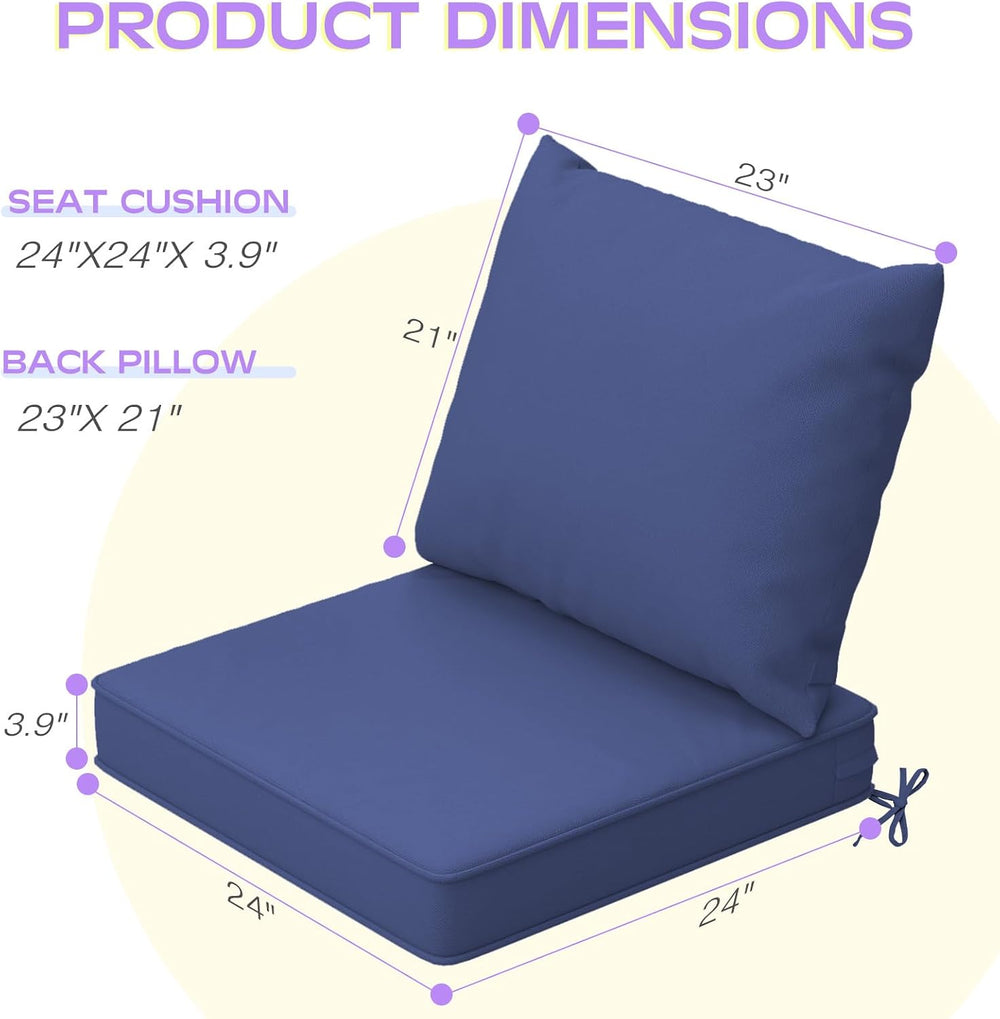 Outdoor Chair Cushions Set of 4, 24 x 24 Inch Patio Furniture Cushions with S...