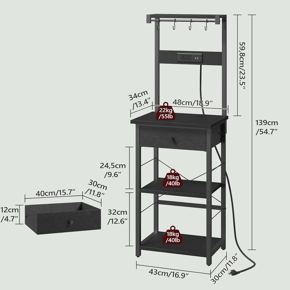 MAHANCRIS Bakers Rack with Drawer, Microwave Stand with Power Outlet, Coffee ...