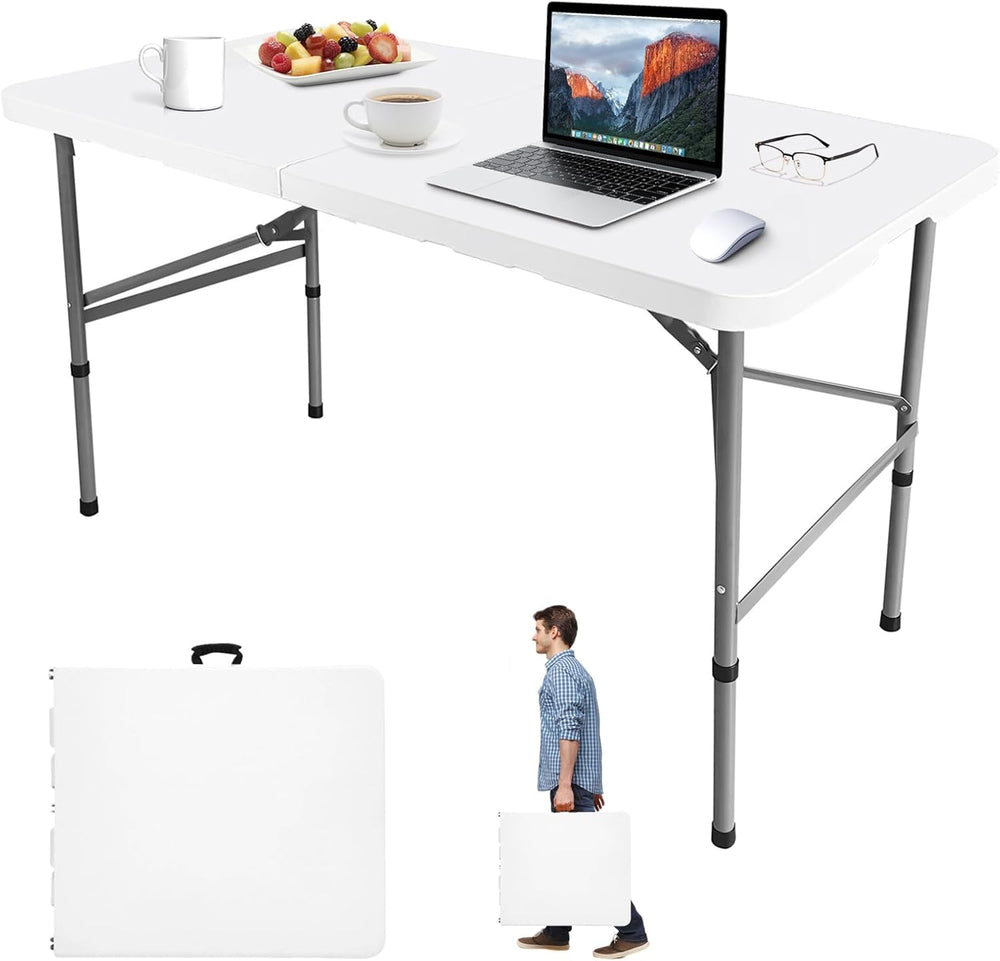 Camp Field 4FT Folding Table, Heavy Duty, 330 lb Capacity, White | 4 Foot tab...
