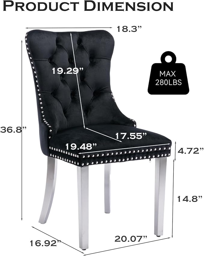 Velvet Upholstered Dining Chairs Set of 6, Modern Style Kitchen Side Chairs w...