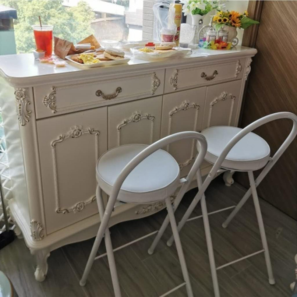 Modern Folding Bar Chair with Footrest Leather Padded Stool Set for Living Ro...