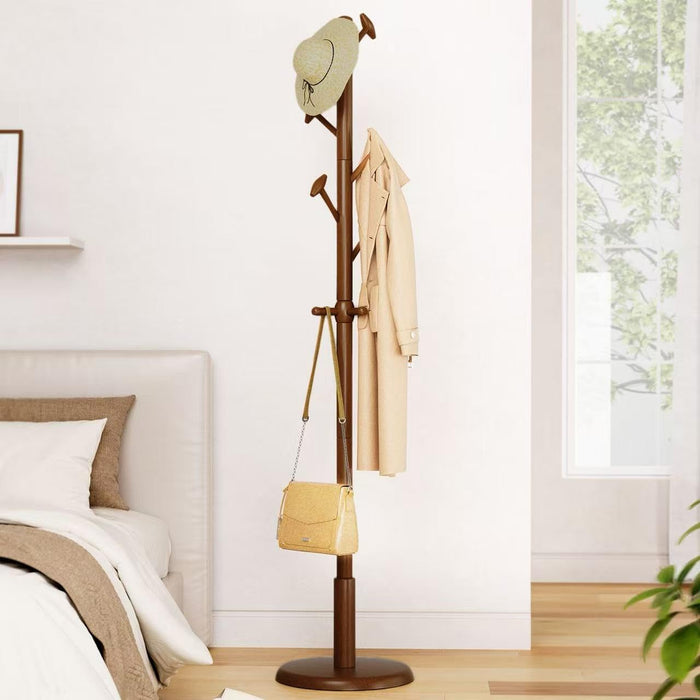Taitiy Solid Wood Coat Rack Freestanding Coat Tree with 10 Hooks for Bedroom, Livingroom, Entryway, Sturdy Coat Hanger Stand for Hats, Coats, Scarves, Handbags, Purses