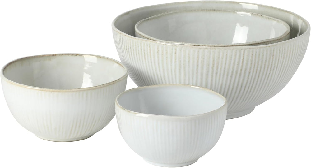 Gibson Elite Sandy Pines 4 Piece Nesting Bowl Set, 7” & 9” Round Stonewar...