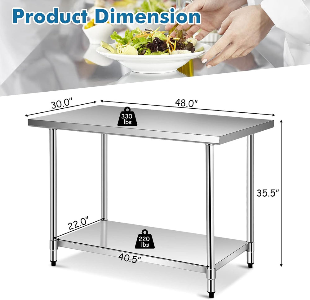 Giantex 48 x 30 Inches Stainless Steel Work Table, Heavy Duty Commercial Kitc...