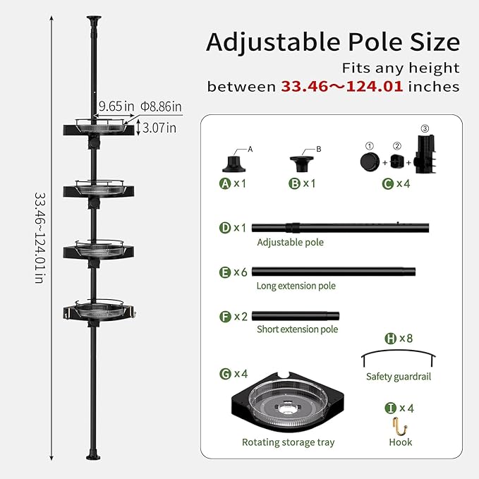 shuang qing 360° Rotating Corner Shower Caddy Tension Pole Organizer