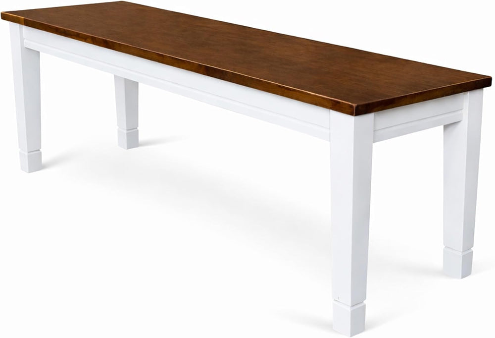 Modern Dining Bench, Dirty Oak/White Finish Solid Rubberwood