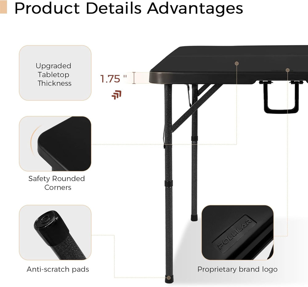 pollilar 34" Folding Card Table Square Foldable Table Plastic Portable w...
